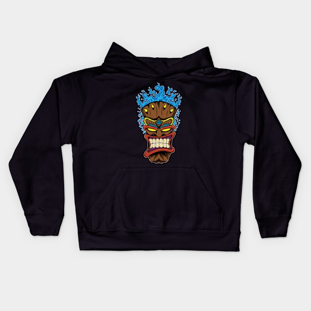 Tiki Mask with Blue Fire Kids Hoodie by Designs by Darrin